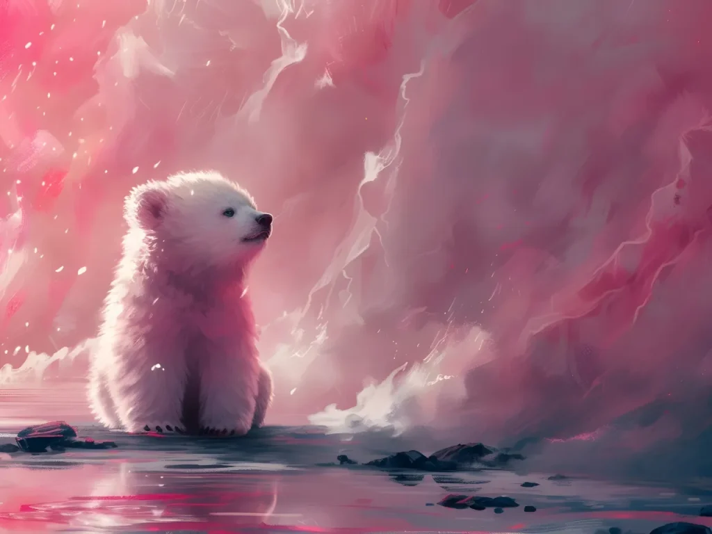 Pink Cub Animal Posters – Pink Polar Cub | Dreamlike fluff in soft pastel light