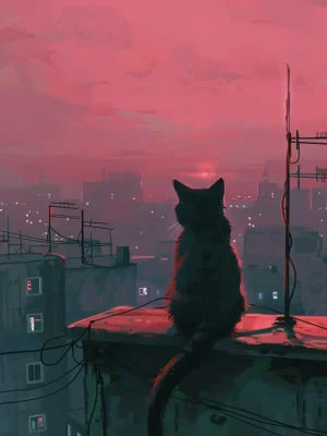 Animal Posters – Rooftop Sunrise Cat