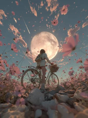 Poster For Living Room – Bicycle Moonlight Bloom