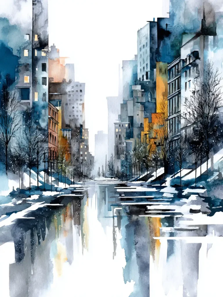 Poster For Living Room – Winter City Reflections